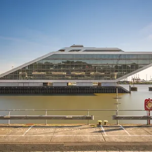 Long exposure of Dockland with the quay in the foreground