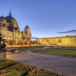 The Lustgarten in Berlin in front of sunrise with the TV Tower