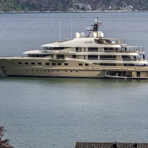 Luxury yacht here comes the sun anchors at Solvorn Luxury yacht here comes the sun anchors at Solvorn