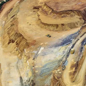 Machines, open ore mining pit, Erzberg mountain near Eisenerz