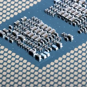 Macro image of the microchips of a modern processor