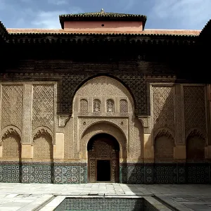 The magnificent courtyard of Medersa Ben Youssef with ornate architectural elements