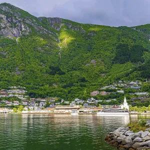 Magnificent Hardanger fjord between forested mountains Magnificent Hardanger fjord between forested mountains