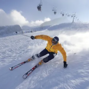 Man skiing on a slope, Kreuzeck range