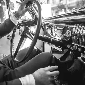 Vintage Car Driver - Black and White Print
