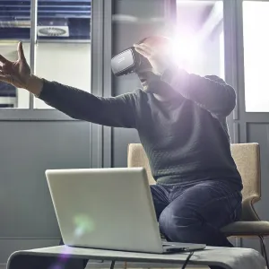 Man with VR goggles, virtual reality glasses Man with VR goggles, virtual reality glasses