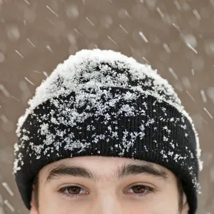 Man Wearing a Woolen Hat in Snow Print Man Wearing a Woolen Hat in Snow Print