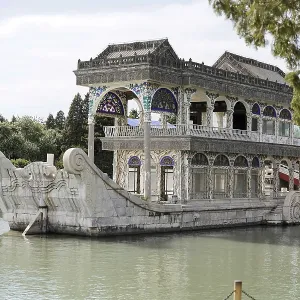 Marble boat on water, detailed architecture in traditional Chinese style Marble boat on water, detailed architecture in traditional Chinese style
