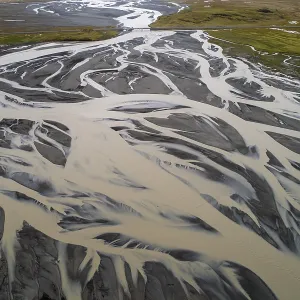 Meandering river in volcanic landscape