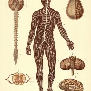 Medical illustration, structure of the human nervous system