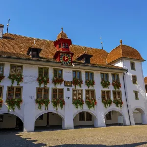 Medieval Town Hall in City Square in Old Town of Thun in a Sunny Day in Thun
