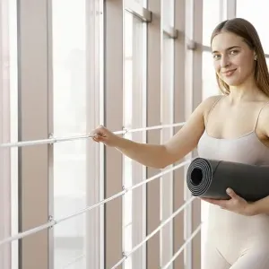 Medium shot woman holding yoga mat Medium shot woman holding yoga mat