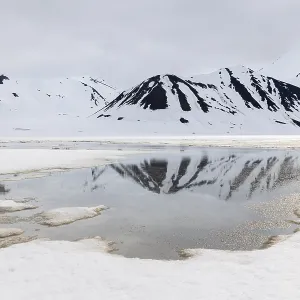 Meltwater in front of mountain range