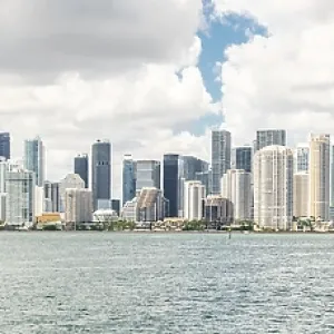 Miami Downtown skyline in daytime with Biscayne Bay Miami Downtown skyline in daytime with Biscayne Bay