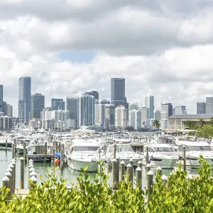 Miami Downtown skyline in daytime with Biscayne Bay Miami Downtown skyline in daytime with Biscayne Bay