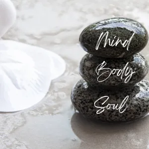 Mind, Body and Soul words engraved on zen stones with space for text