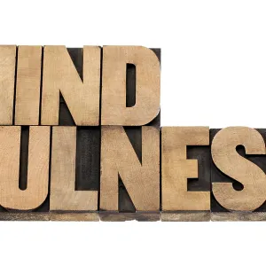 Mindfulness - awareness concept - isolated text in letterpress wood type