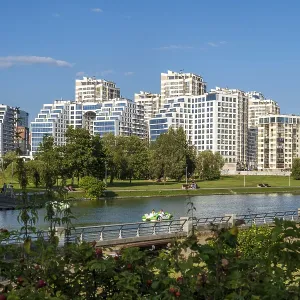 Minsk, Belarus - 08.16.24. Modern residential complex overlooking the river