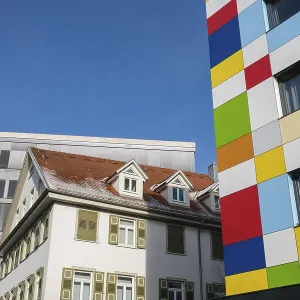 Modern Architecture Meets Historic Architecture Print Modern Architecture Meets Historic Architecture Print