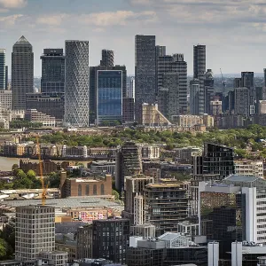 Modern skyline on the Thames, Canary Wharf complex