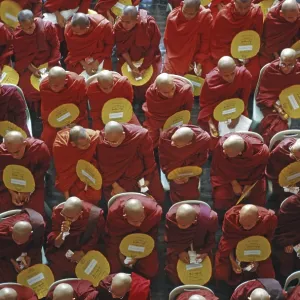 Monk gathering at the induction of a department store
