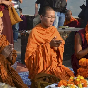 Monks and pilgrims on Vulture Peak