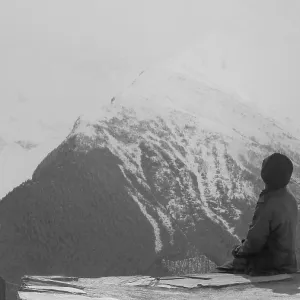 Monochrome Print: Himalayan Rooftop Reflection