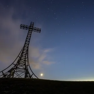 Monte Catria summit cross by night