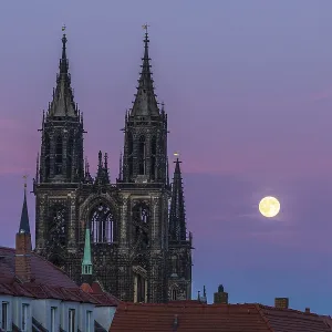 Full Moon at Meissen Cathedral, Print Full Moon at Meissen Cathedral, Print