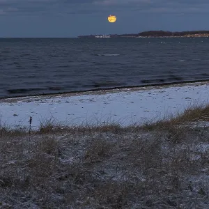 Moonrise over the Baltic Sea, Wohlenberger Wieck in the snow
