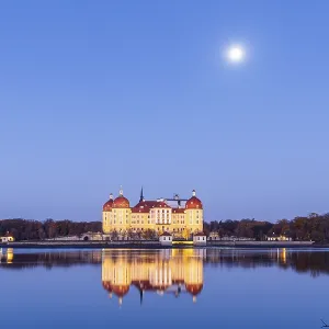 Moritzburg Hunting Lodge with Full Moon Early Morning Print Moritzburg Hunting Lodge with Full Moon Early Morning Print