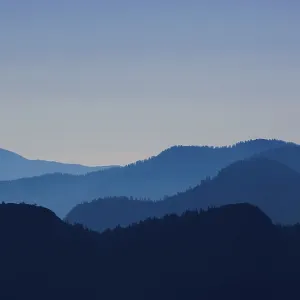 Morning atmosphere, mountain silhouette on the Postalm