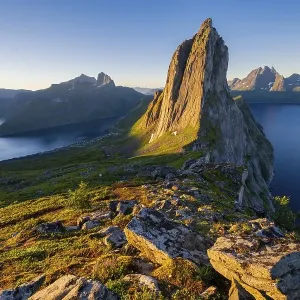 Morning atmosphere, steep mountain Segla Morning atmosphere, steep mountain Segla
