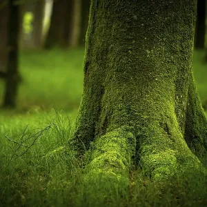 Moss-covered tree in forest meadow Moss-covered tree in forest meadow