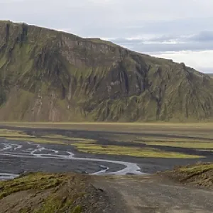 Moss-covered volcanic mountain landscape