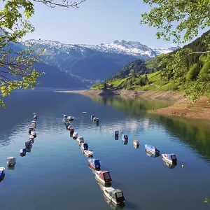 Motorboats moored at the reservoir