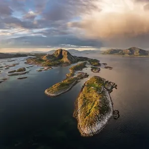 Mount Torghatten with surrounding islands, Bronnoysund, Helgoland, Helgeland coast, Norway, Europe Mount Torghatten with surrounding islands, Bronnoysund, Helgoland, Helgeland coast, Norway, Europe