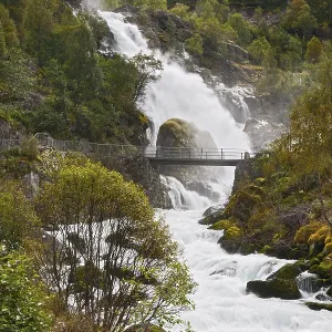 Mountain landscape with falls Kleivafossen in Norway