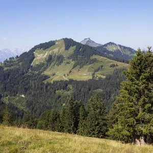 Mountain landscape, view from the Feichtensteinalm to the Bergkoepfel and Schmittenstein