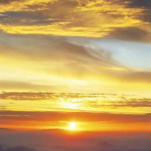 Mountain silhouette, sunrise on the Gerlitzen with view into the Klagenfurt basin