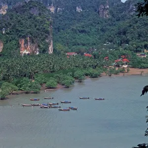 Mountains, sea, beach, boats, view of Railay East from the viewpoint Mountains, sea, beach, boats, view of Railay East from the viewpoint