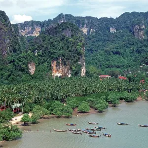 Mountains, sea, beach, boats, view of Railay East from the viewpoint Mountains, sea, beach, boats, view of Railay East from the viewpoint