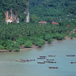 Mountains, sea, boats, view of Railay East from the viewpoint Mountains, sea, boats, view of Railay East from the viewpoint