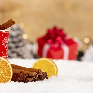 Mulled wine or tea with decoration for Christmas in winter copy space Copyspace Banner Panorama in Stuttgart