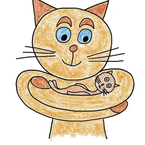 Austrian Naive Print: Mother Cat and Kitten Austrian Naive Print: Mother Cat and Kitten