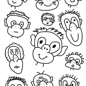 Naive Illustration Print: Children Drawing Monkey Portrait Naive Illustration Print: Children Drawing Monkey Portrait