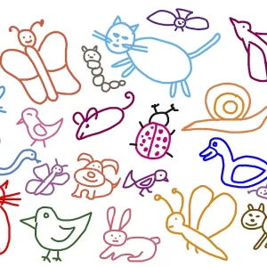 Naive Print of Children's Native Animal Drawings, Austria Naive Print of Children's Native Animal Drawings, Austria