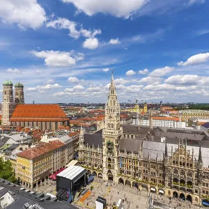New Town Hall and Frauenkirche Church on Sunny Summer Day