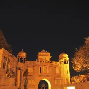 Nightview of gate to Gadsisar or Gadisar lake