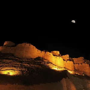 Nightview of half moon above fort of Jaisalmer